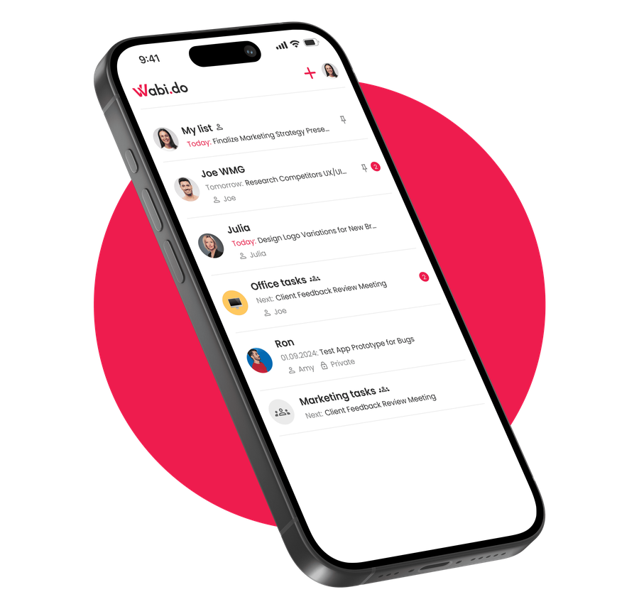 A shared list in Wabi containing a task marked private.